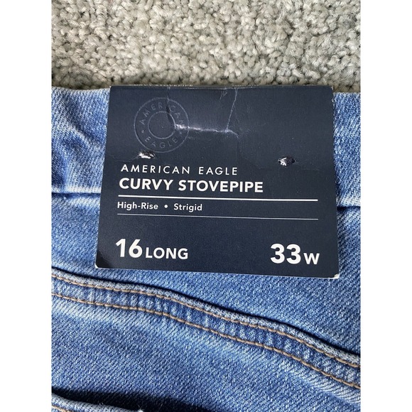 American Eagle NWT Curvy Stovepipe High Rise Baggy Strigid Jeans Womens 16 Long - Picture 7 of 13
